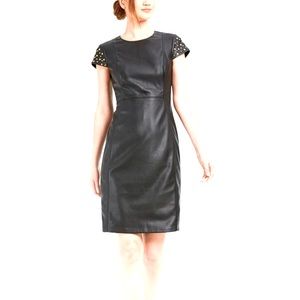 Calvin Kleine Gold Studded Black Faux Leather Sheath Dress